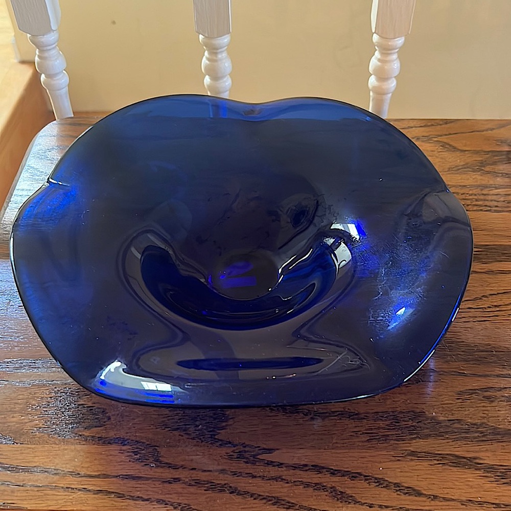 Wavy Blue Glass Bowl